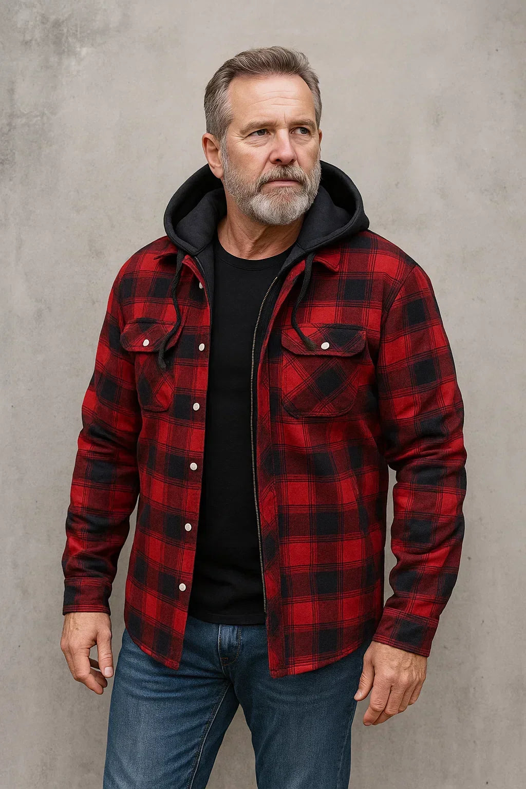 Mens Hooded Checked Flannel Shirt Jacket