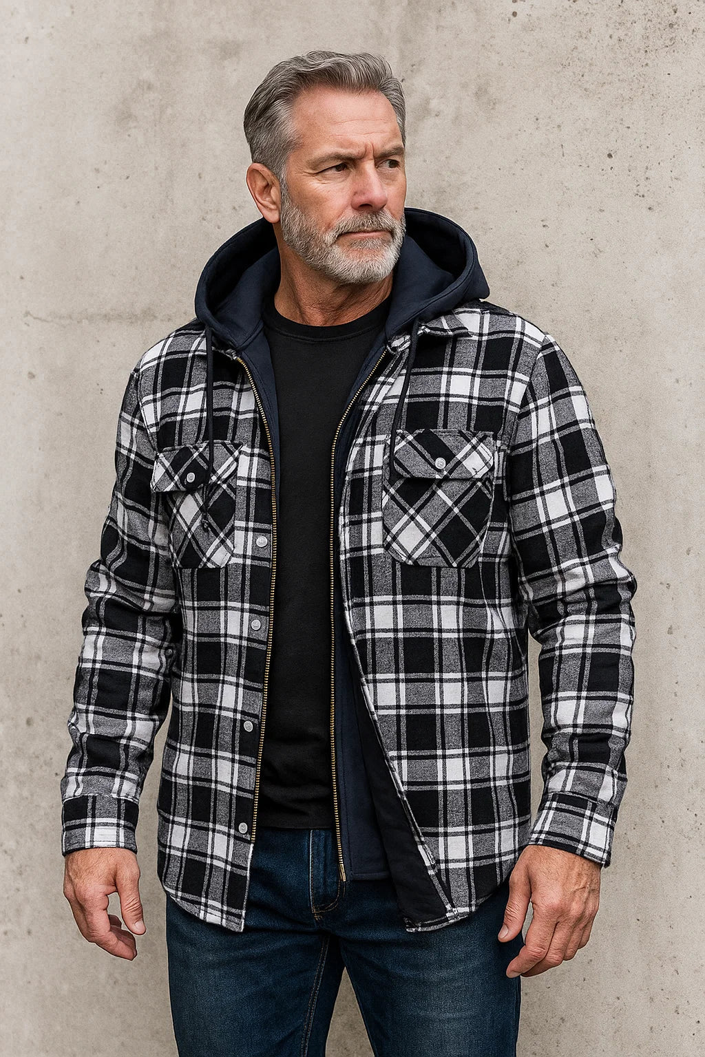Mens Hooded Checked Flannel Shirt Jacket