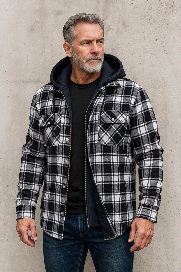 Mens Hooded Checked Flannel Shirt Jacket