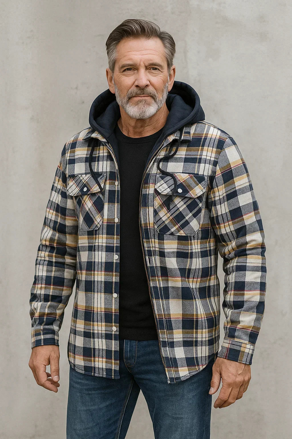 Mens Hooded Checked Flannel Shirt Jacket