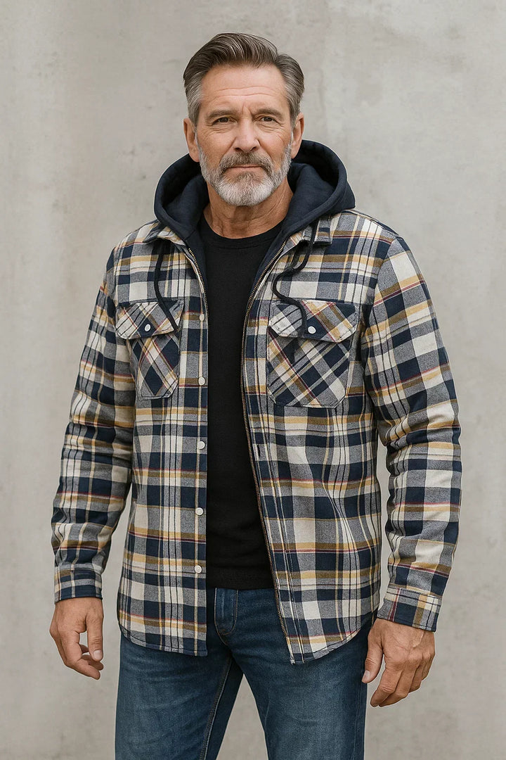 Mens Hooded Checked Flannel Shirt Jacket