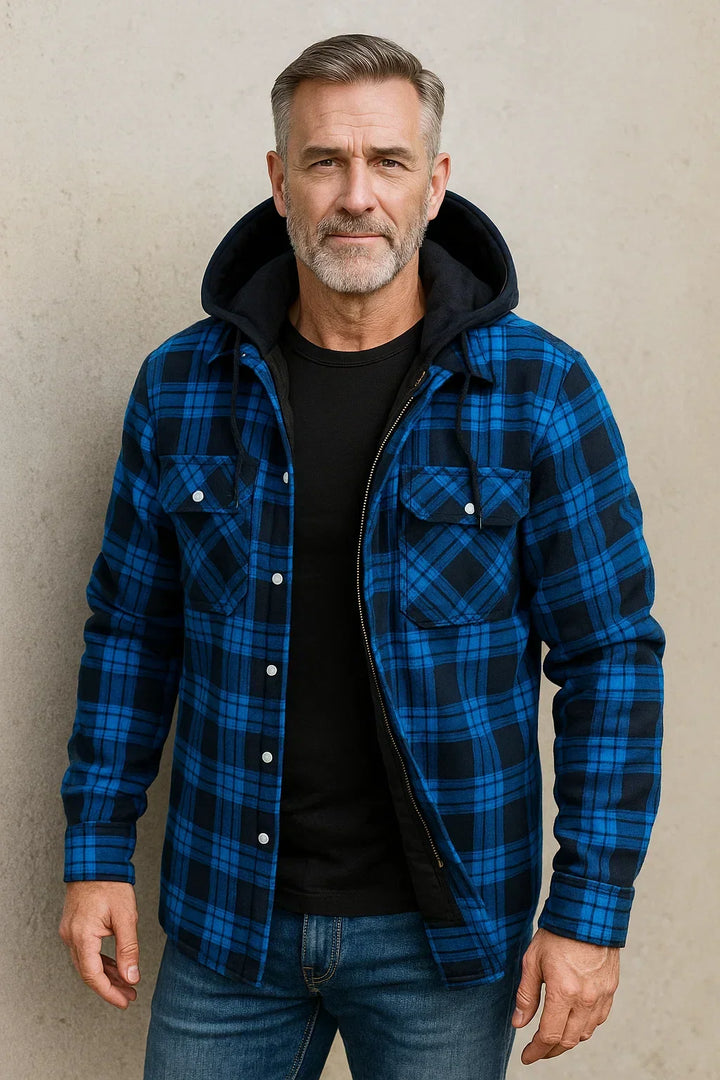 Mens Hooded Checked Flannel Shirt Jacket