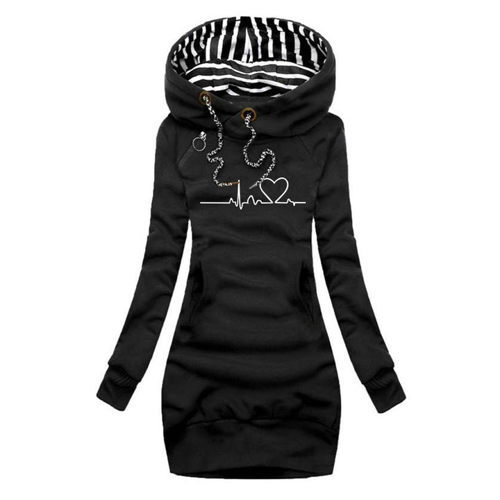 Womens Heart Print Turtleneck Jumper Dress