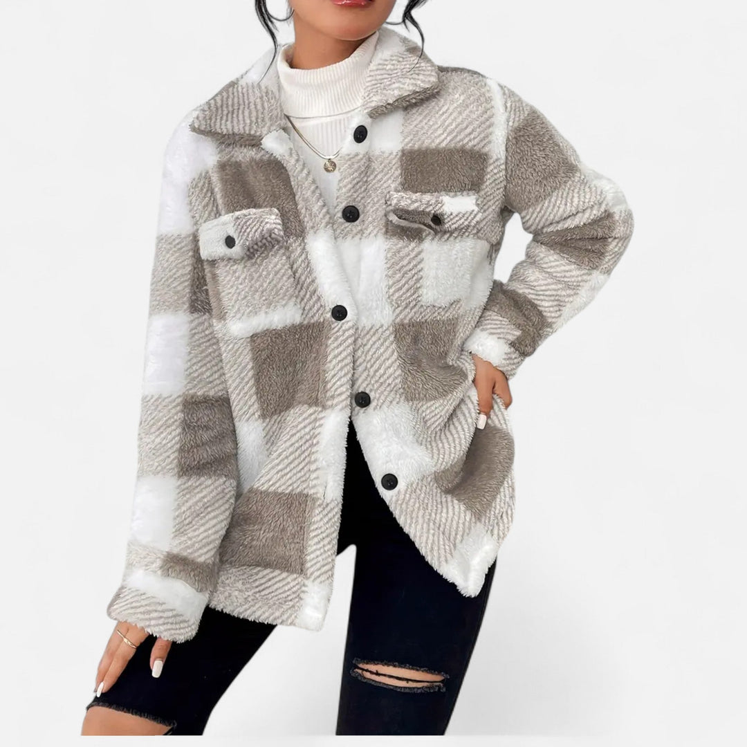 Womens Checked Plush Lined Winter Shacket
