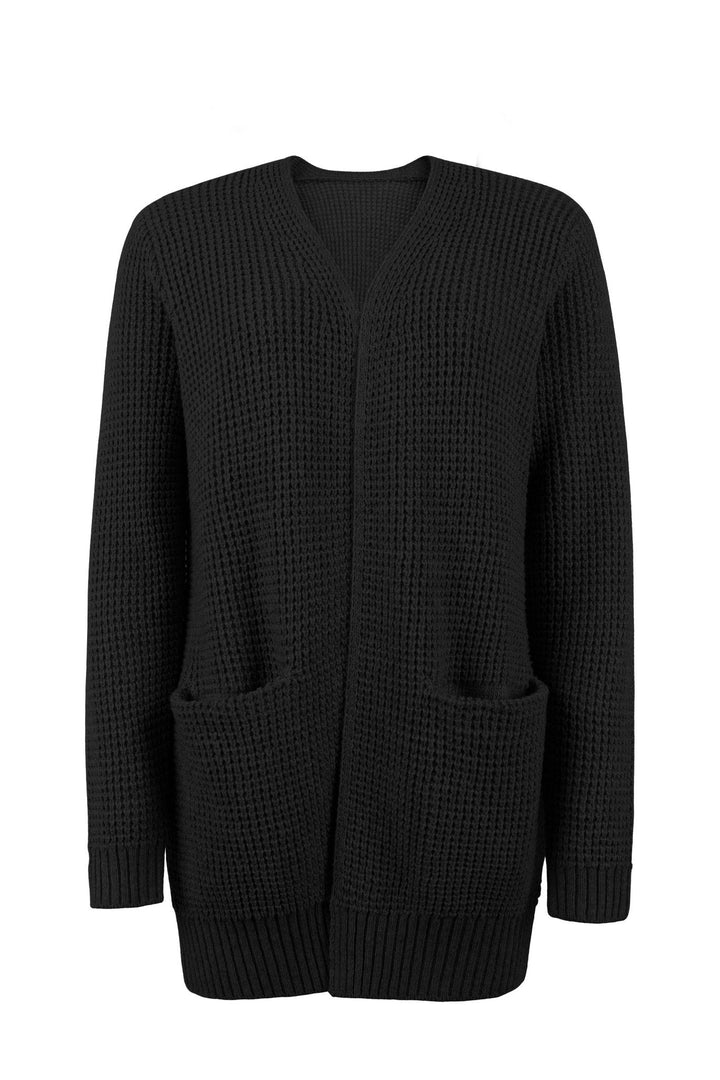 Womens Waffle Knit Open Front Long Cardigan