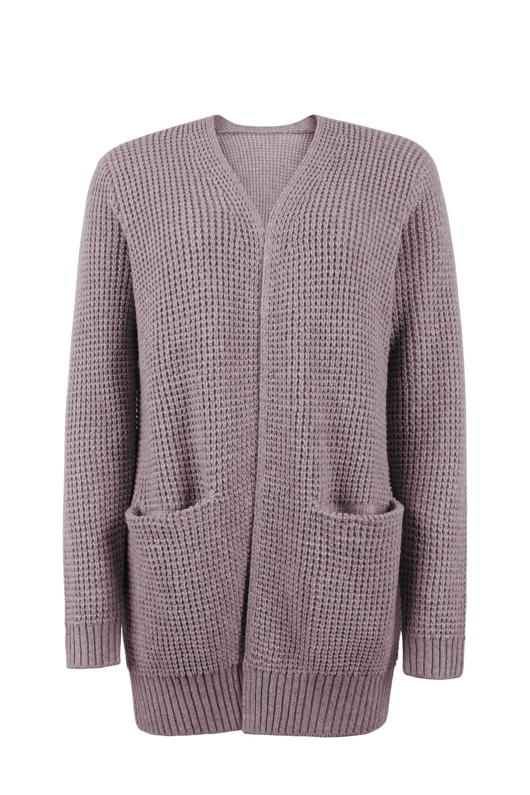 Womens Waffle Knit Open Front Long Cardigan