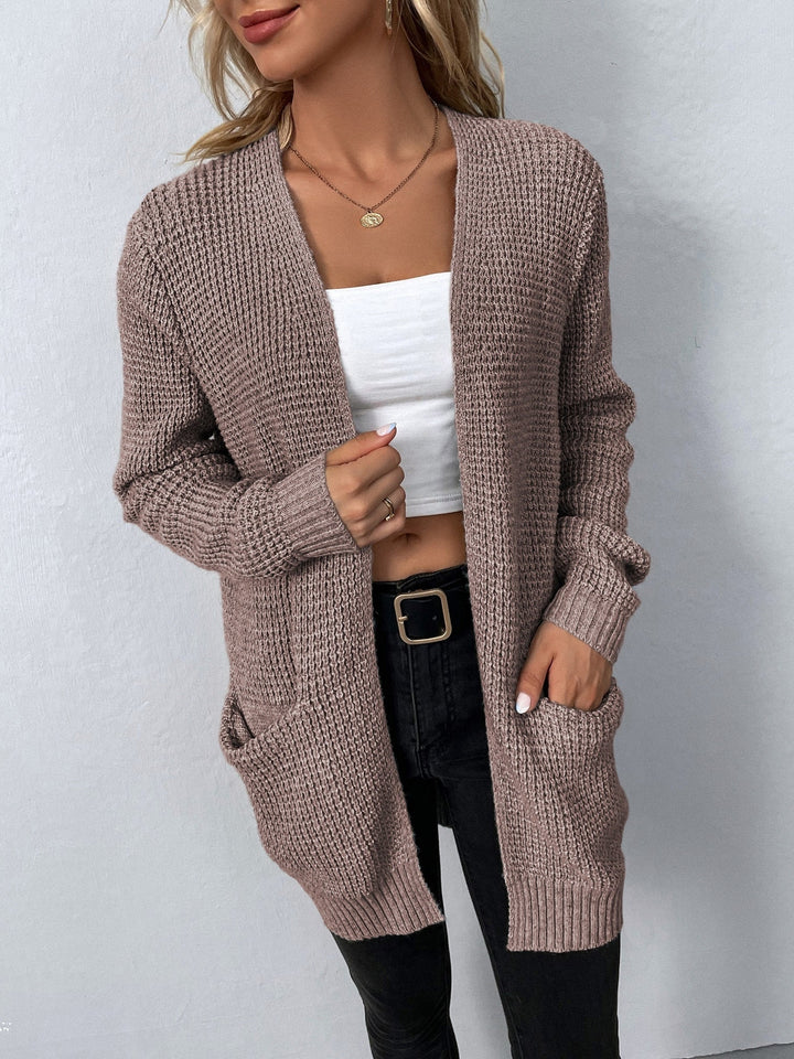 Womens Waffle Knit Open Front Long Cardigan