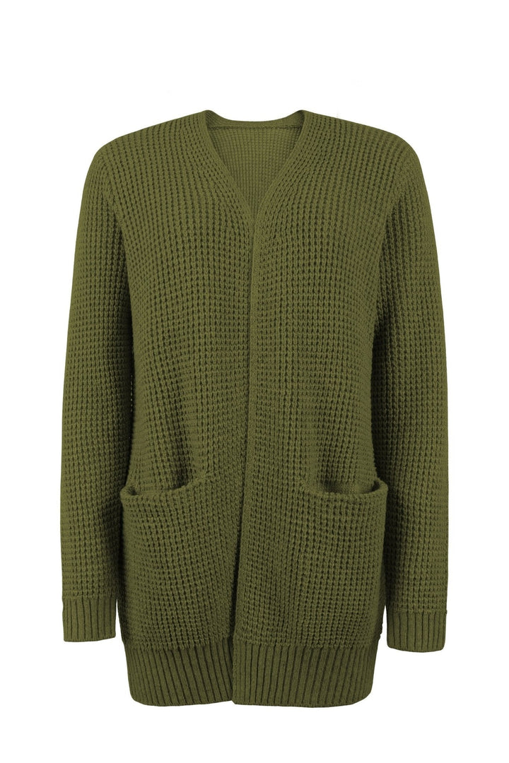 Womens Waffle Knit Open Front Long Cardigan