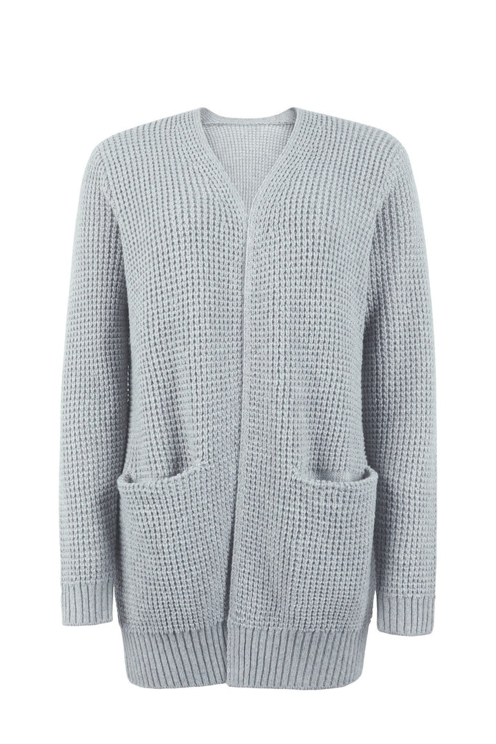 Womens Waffle Knit Open Front Long Cardigan
