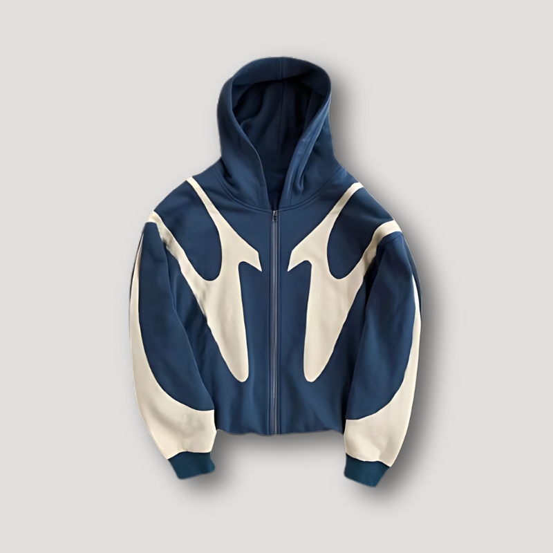 Mens Zip Front Casual Ribbed Cuff Textured Hoodie
