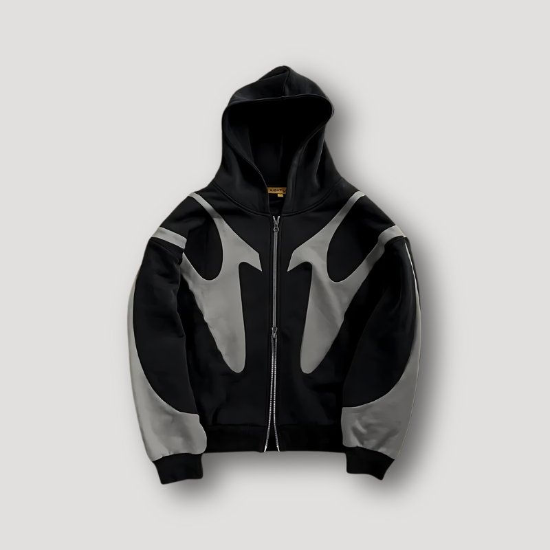 Mens Zip Front Casual Ribbed Cuff Textured Hoodie