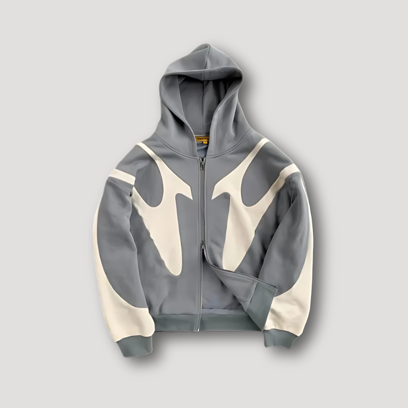 Mens Zip Front Casual Ribbed Cuff Textured Hoodie