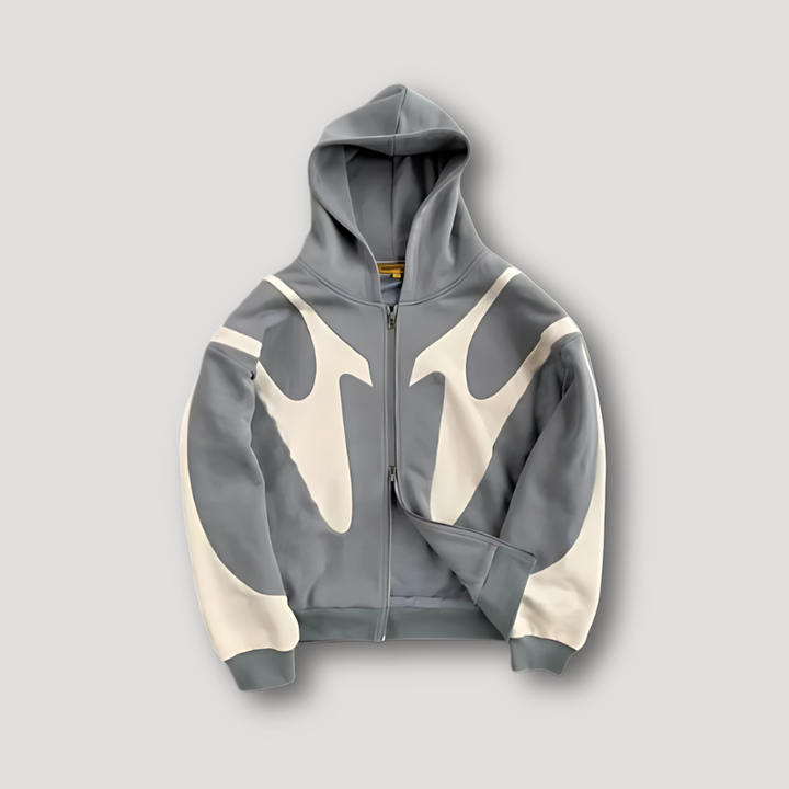 Mens Zip Front Casual Ribbed Cuff Textured Hoodie