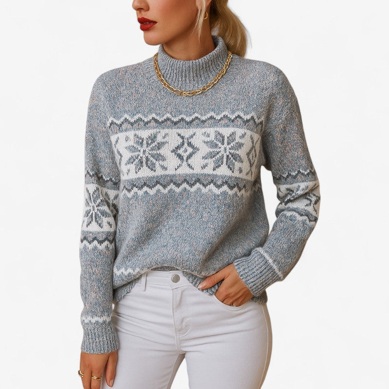 Womens Snowflake Knit Turtleneck Jumper