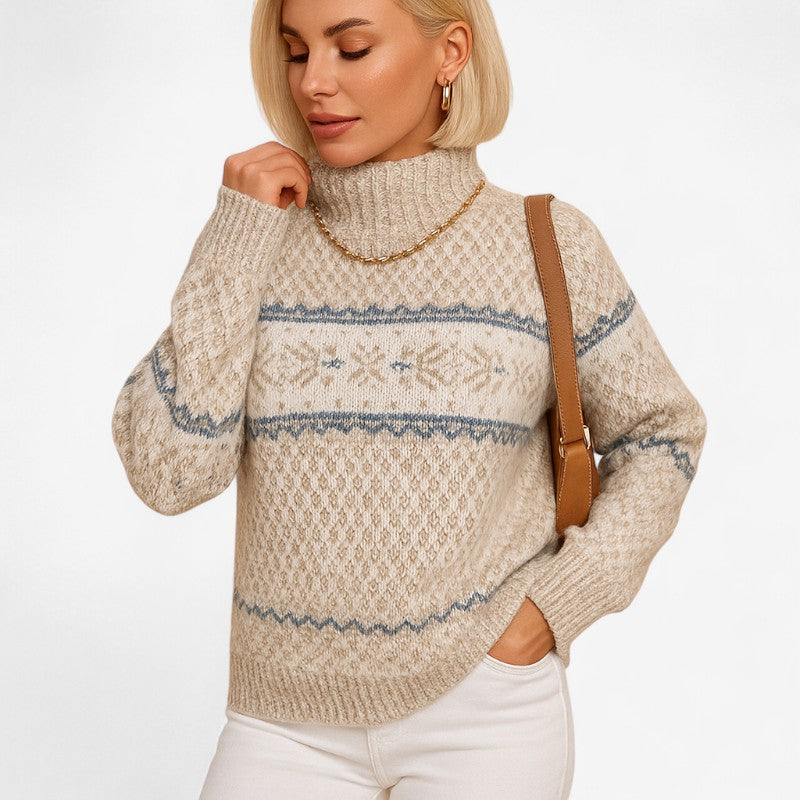 Womens Snowflake Knit Turtleneck Jumper