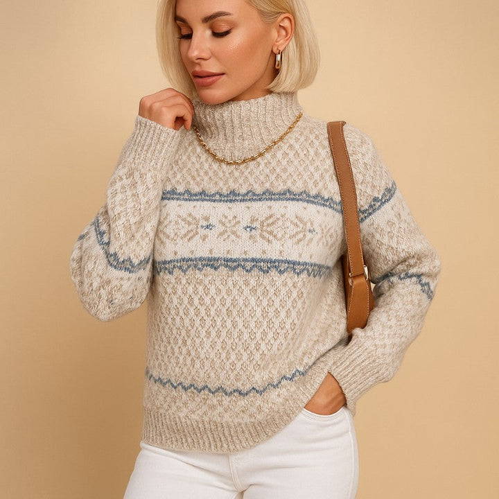 Womens Snowflake Knit Turtleneck Jumper