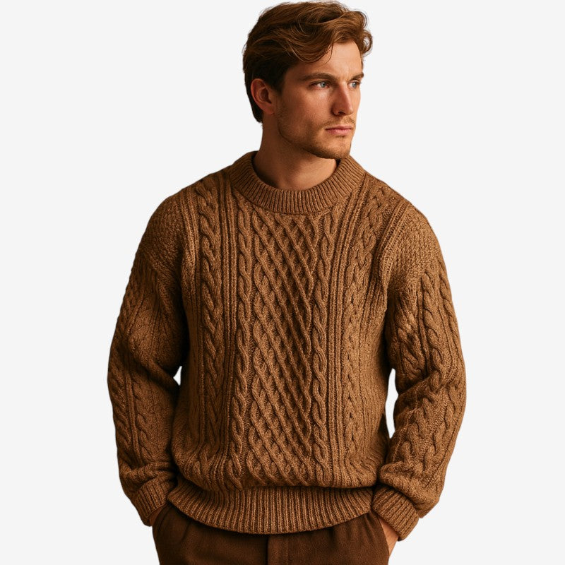 Mens Chunky Cable Knit Crew Neck Jumper