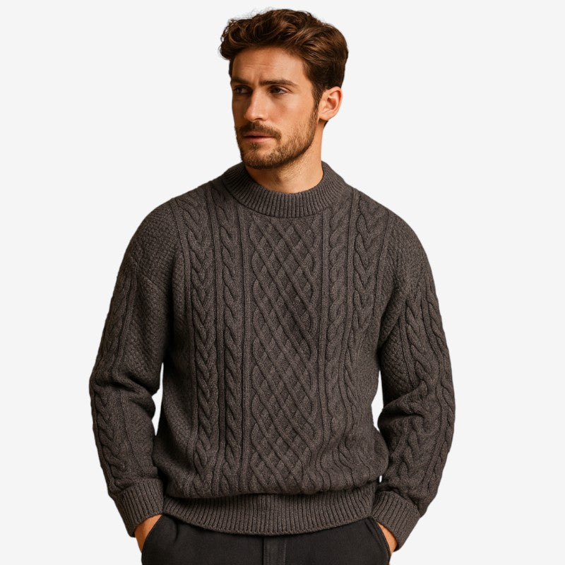 Mens Chunky Cable Knit Crew Neck Jumper