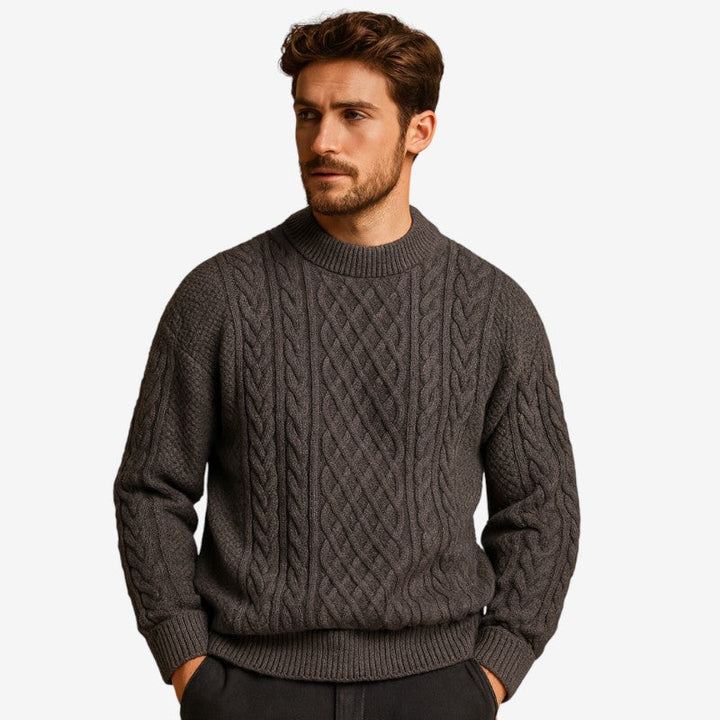 Mens Chunky Cable Knit Crew Neck Jumper