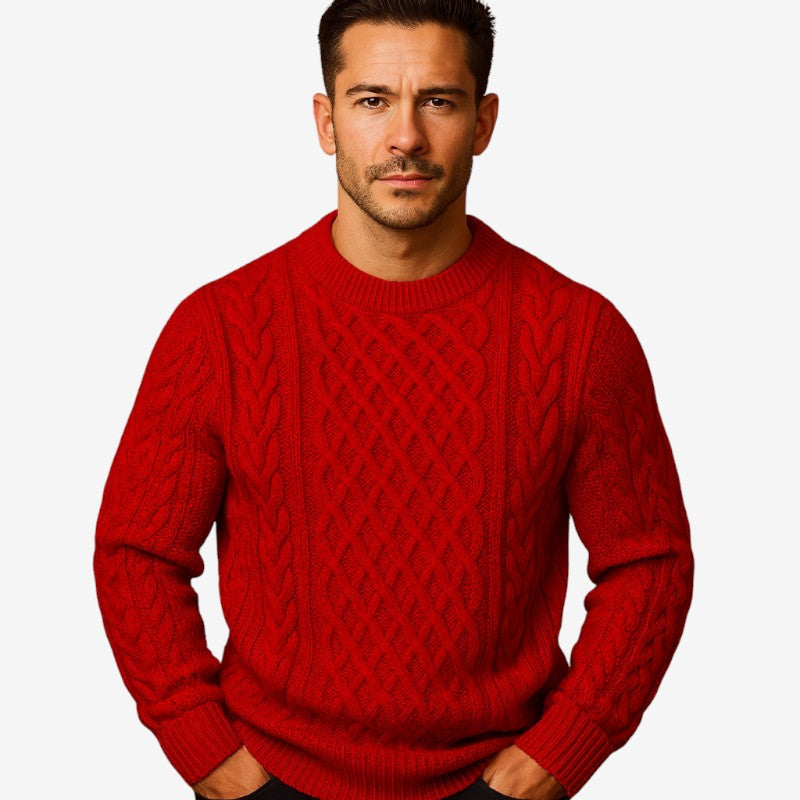 Mens Chunky Cable Knit Crew Neck Jumper