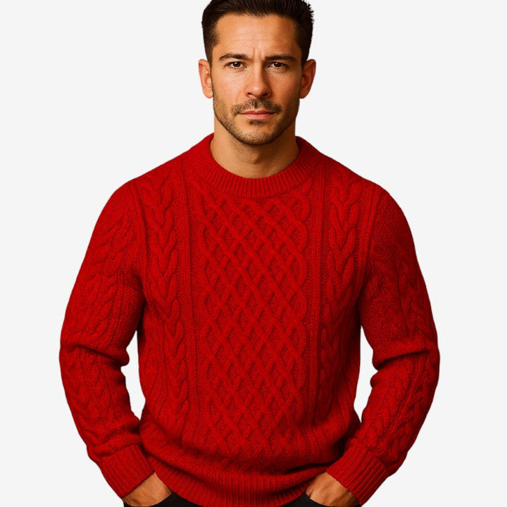 Mens Chunky Cable Knit Crew Neck Jumper