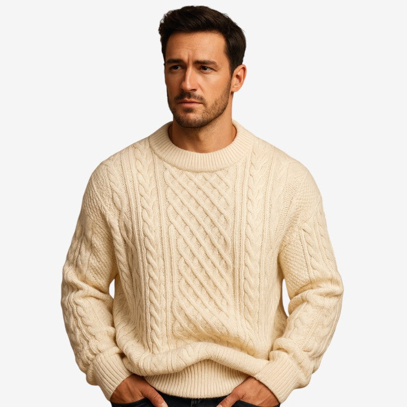 Mens Chunky Cable Knit Crew Neck Jumper