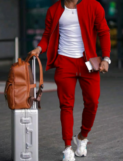 Mens Zip Front Casual Ribbed Cuff Tracksuit
