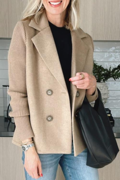 Womens Double Breasted Knit Sleeve Blazer