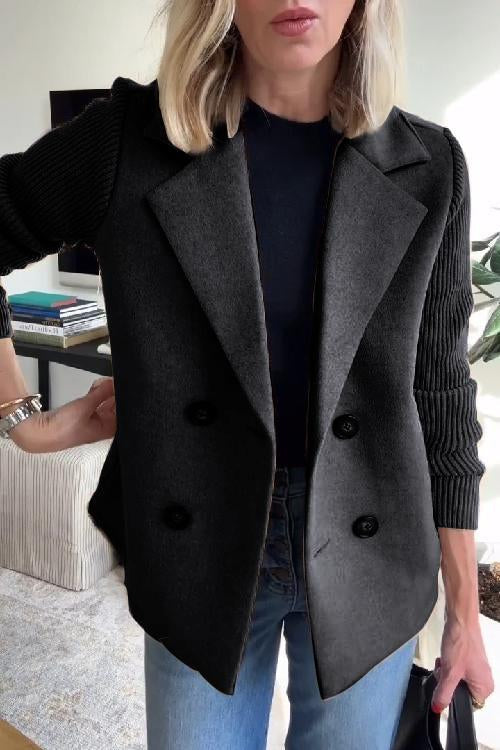 Womens Double Breasted Knit Sleeve Blazer