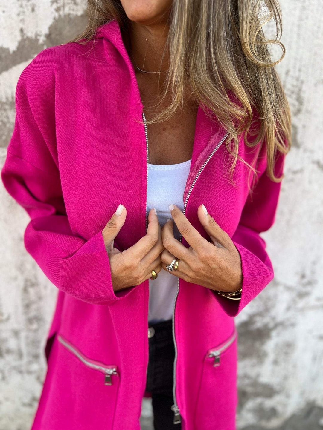 Womens Hooded Zip Up Long Knit Cardigan