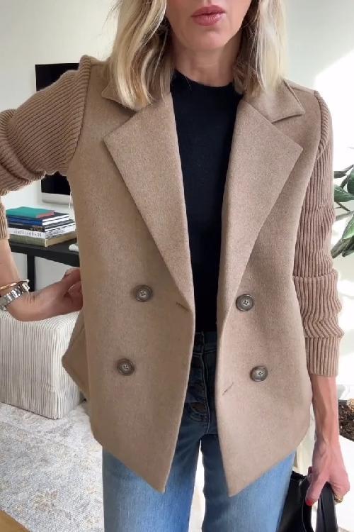 Womens Double Breasted Knit Sleeve Blazer