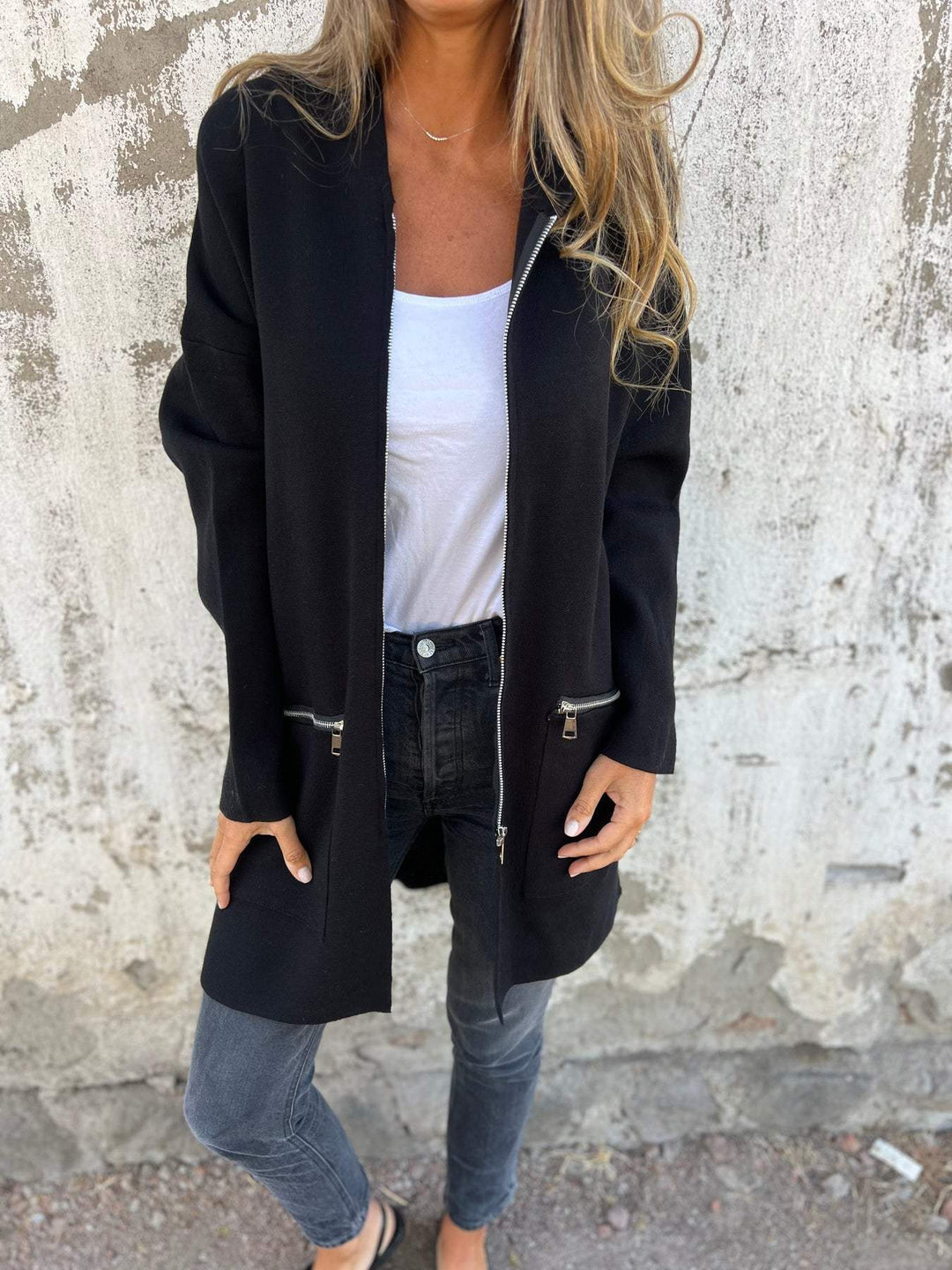 Womens Hooded Zip Up Long Knit Cardigan