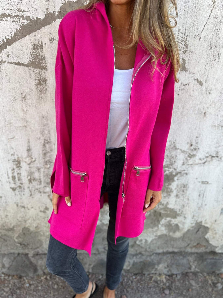 Womens Hooded Zip Up Long Knit Cardigan