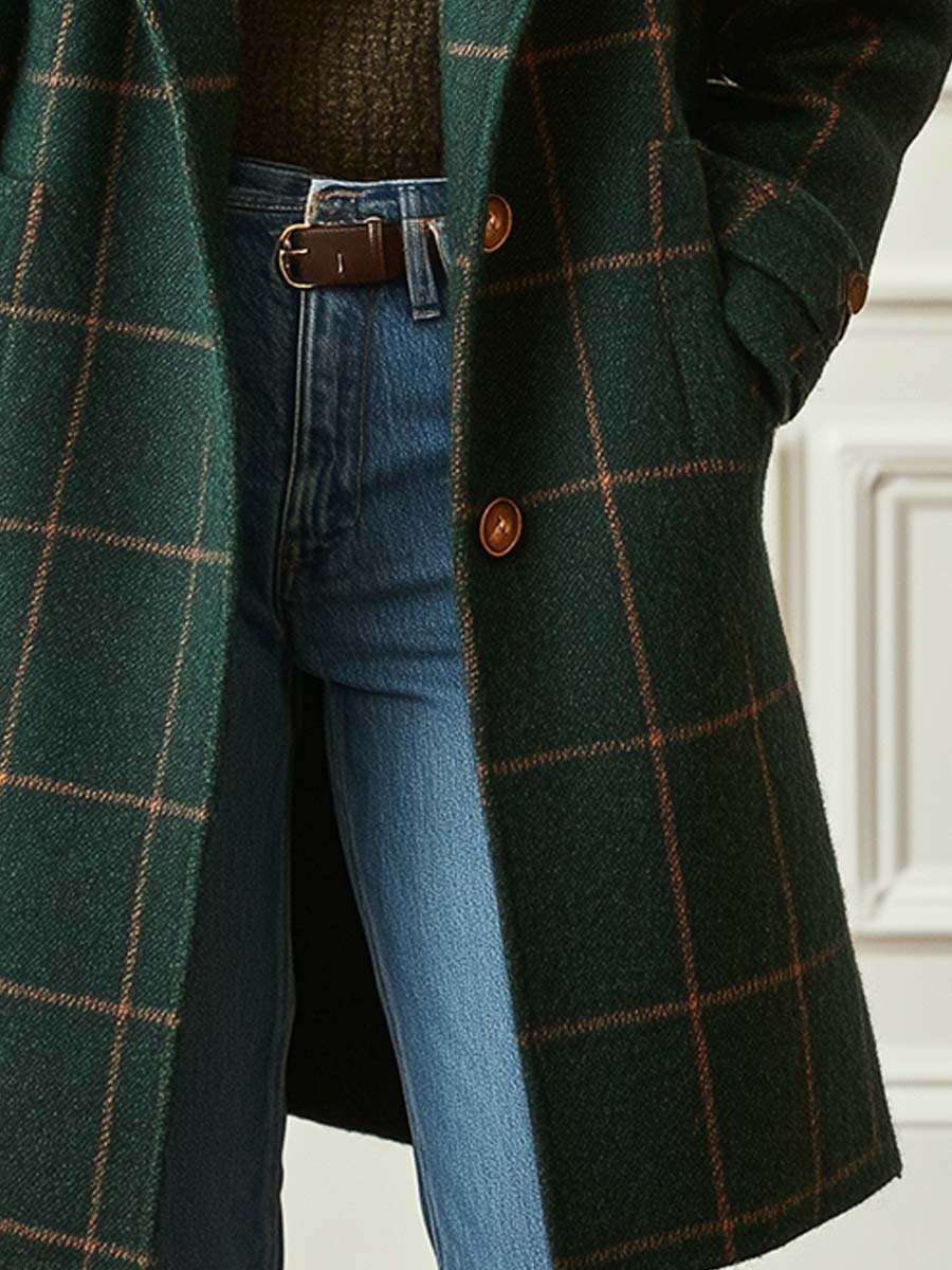 Layla | Retro Lapel Plaid Tweed Coat