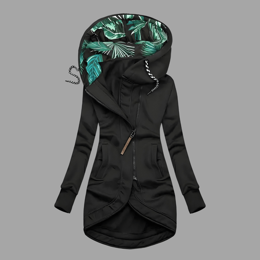 Womens Hooded Asymmetric Zip Longline Jacket