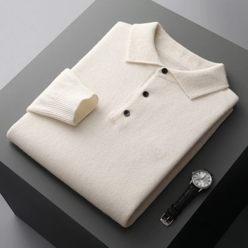 Mens Cashmere Polo Collar Knit Jumper