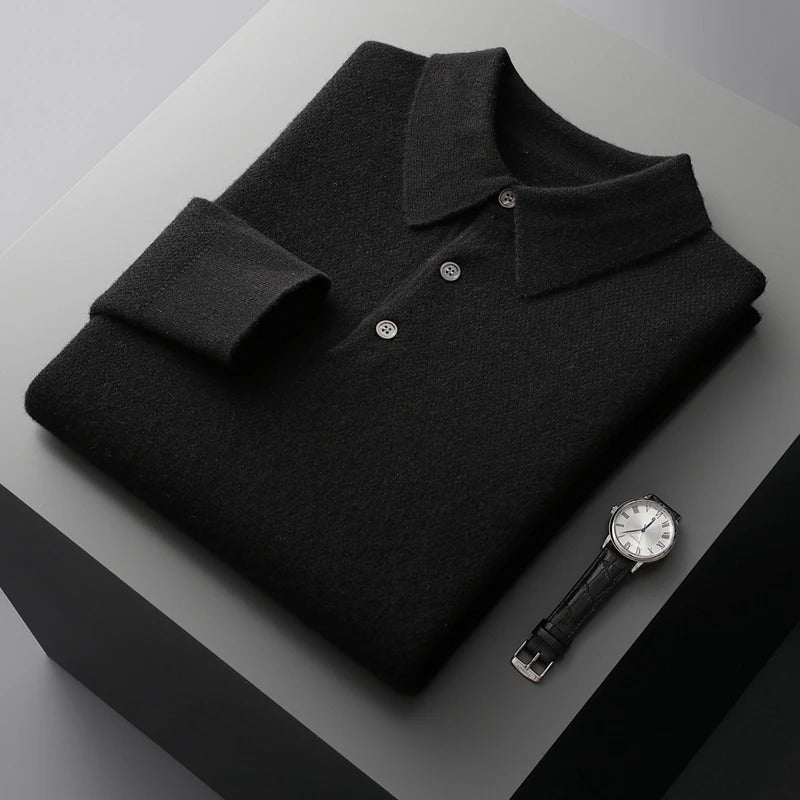 Mens Cashmere Polo Collar Knit Jumper