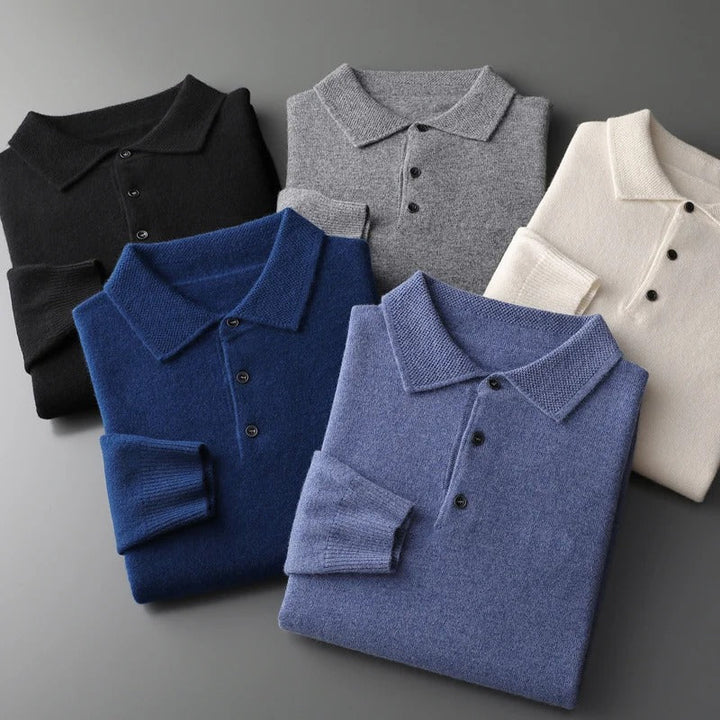Mens Cashmere Polo Collar Knit Jumper