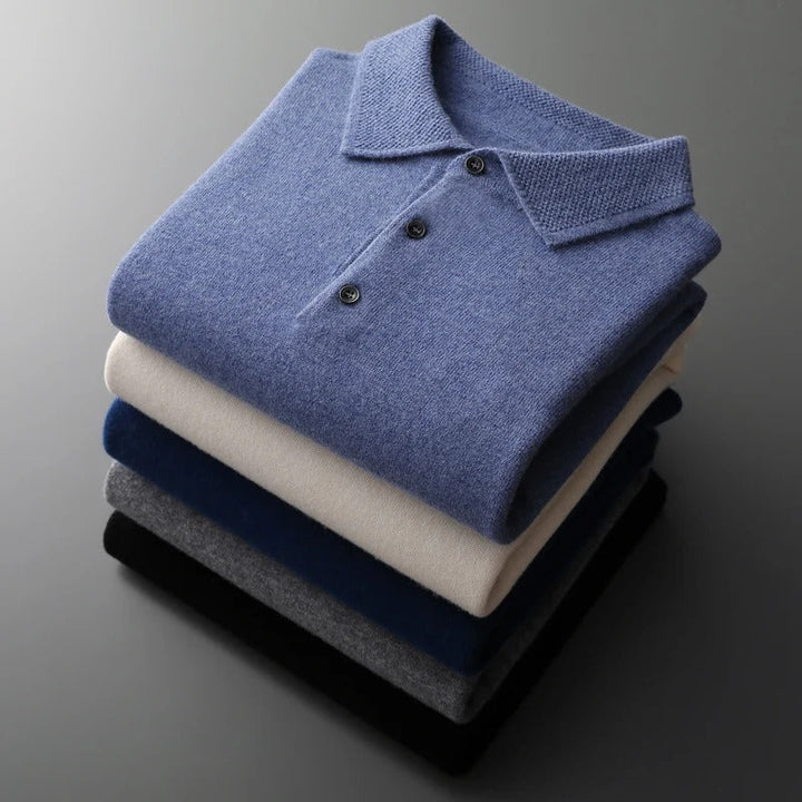 Mens Cashmere Polo Collar Knit Jumper