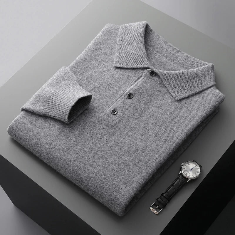 Mens Cashmere Polo Collar Knit Jumper