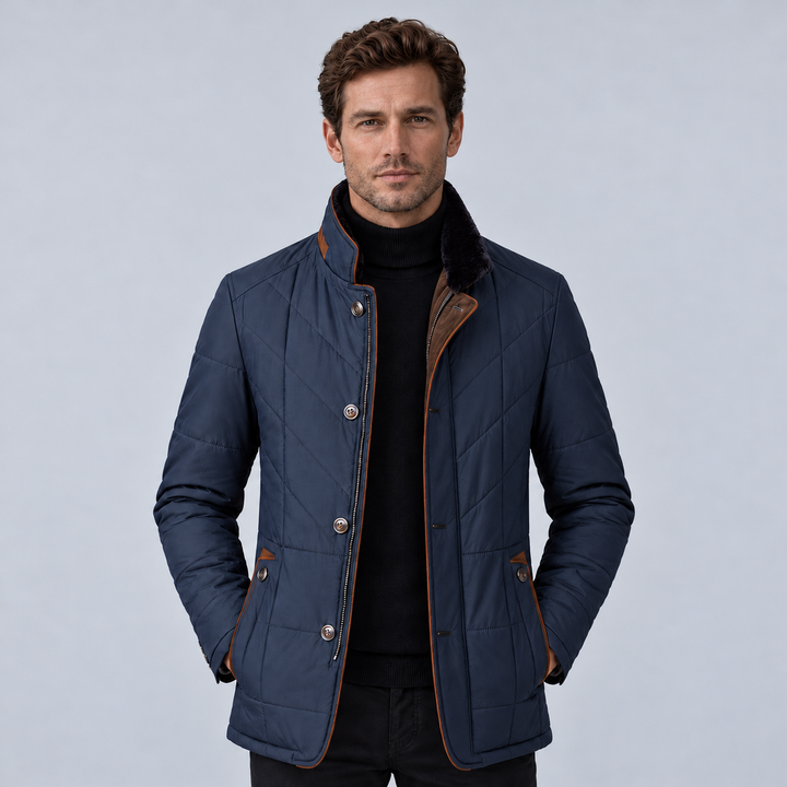 Mens Chevron Quilted Stand Collar Jacket