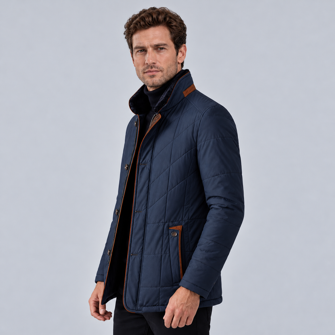 Mens Chevron Quilted Stand Collar Jacket