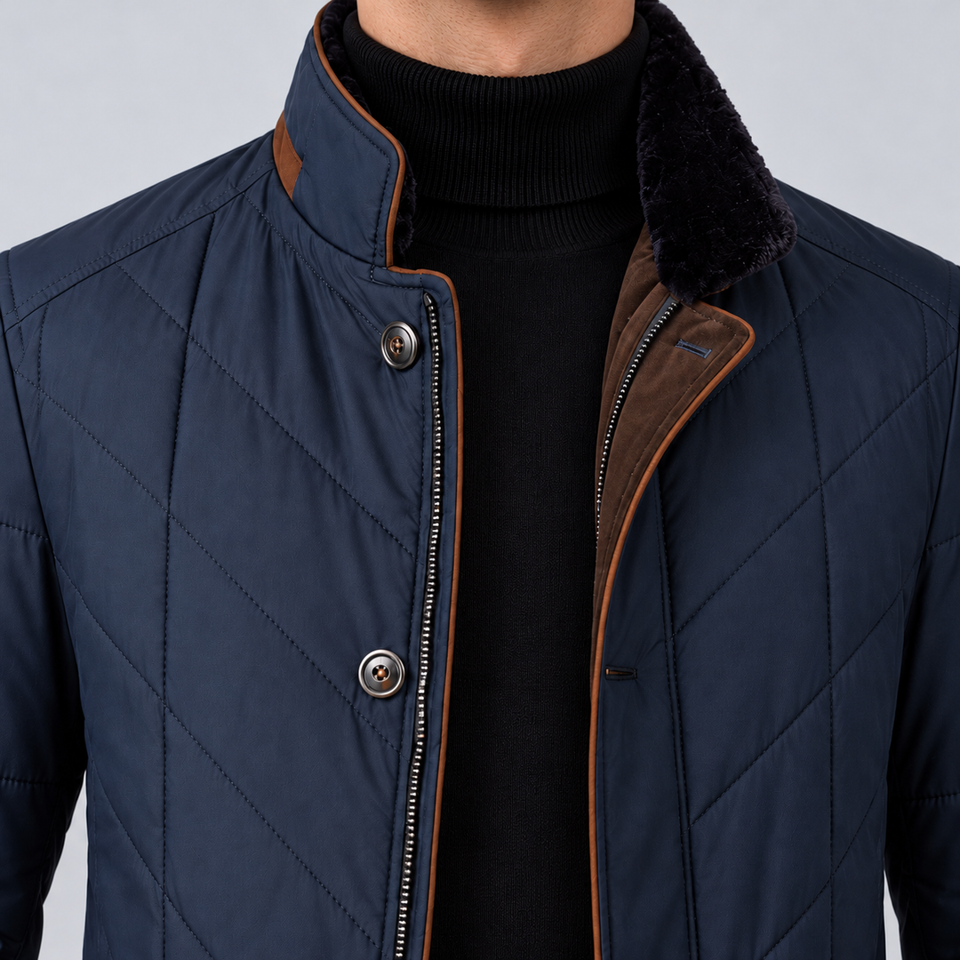 Mens Chevron Quilted Stand Collar Jacket
