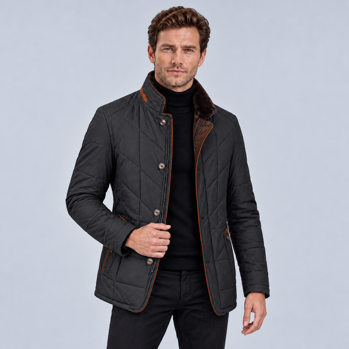 Mens Chevron Quilted Stand Collar Jacket