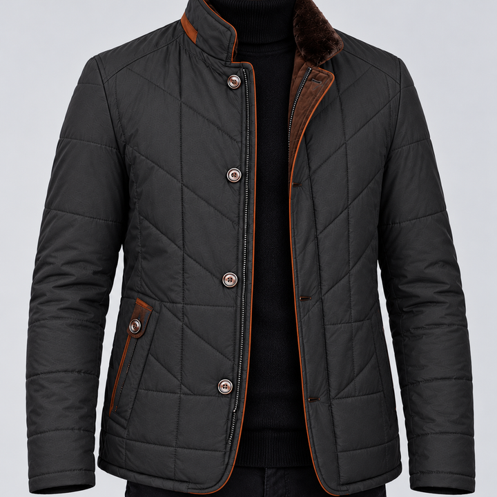 Mens Chevron Quilted Stand Collar Jacket