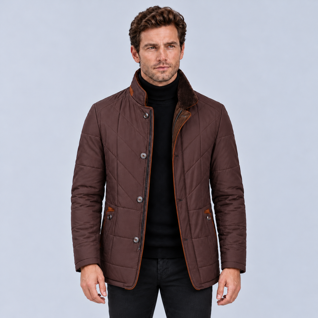 Mens Chevron Quilted Stand Collar Jacket