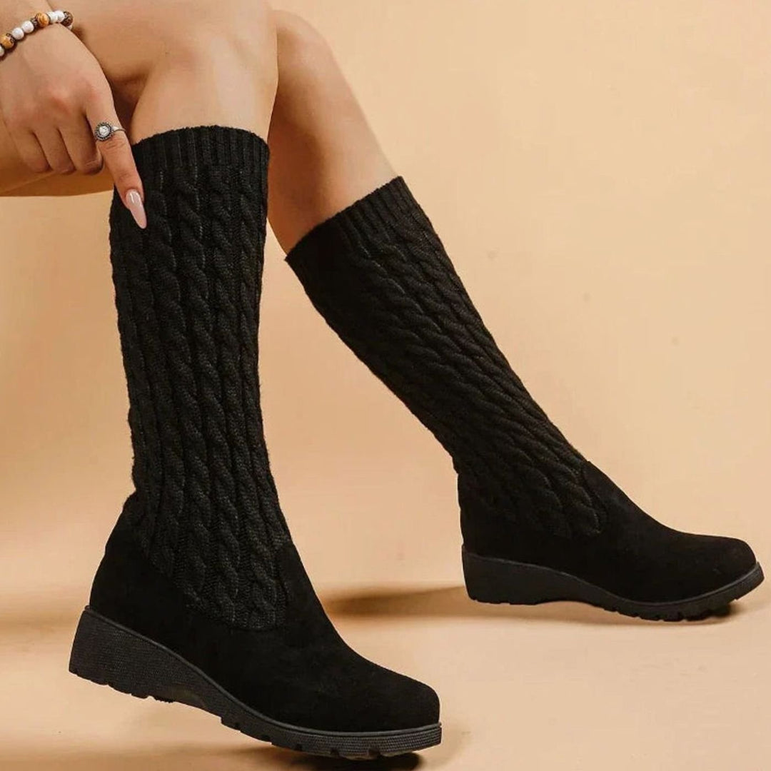 Womens Faux Suede Knitted Boots