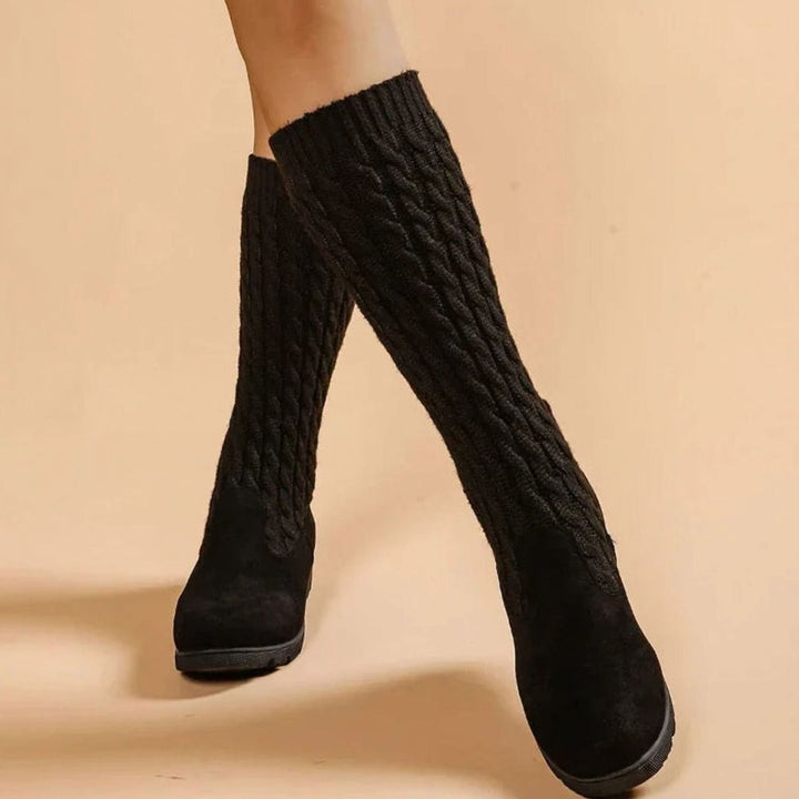 Womens Faux Suede Knitted Boots
