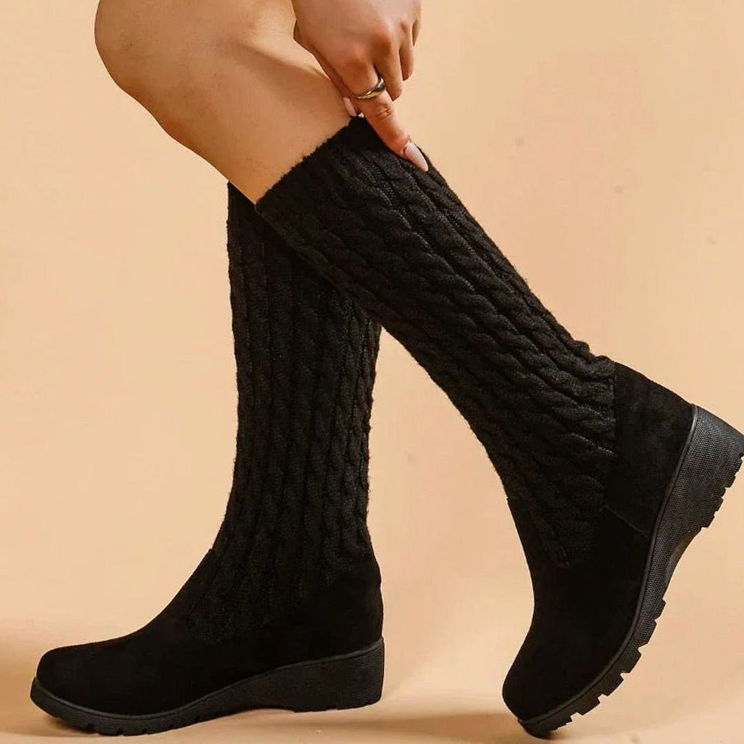 Womens Faux Suede Knitted Boots