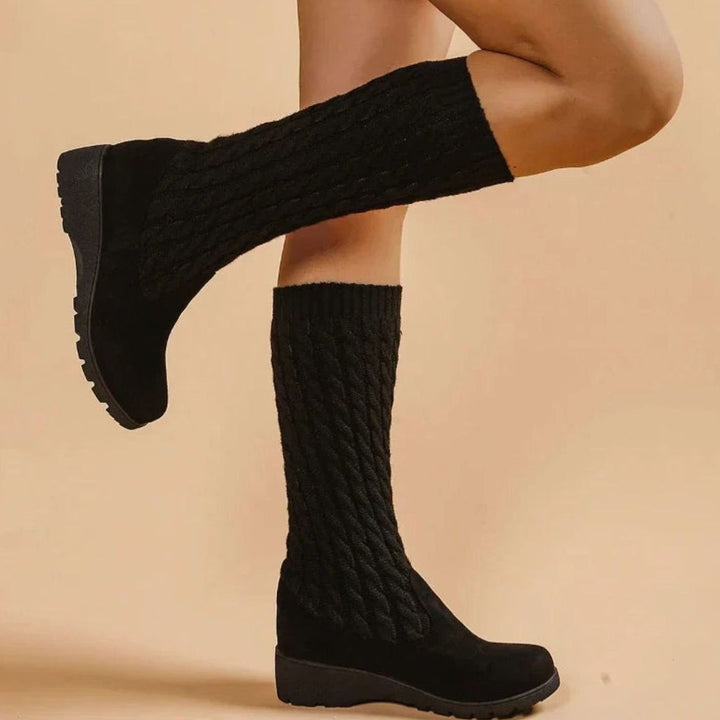 Womens Faux Suede Knitted Boots